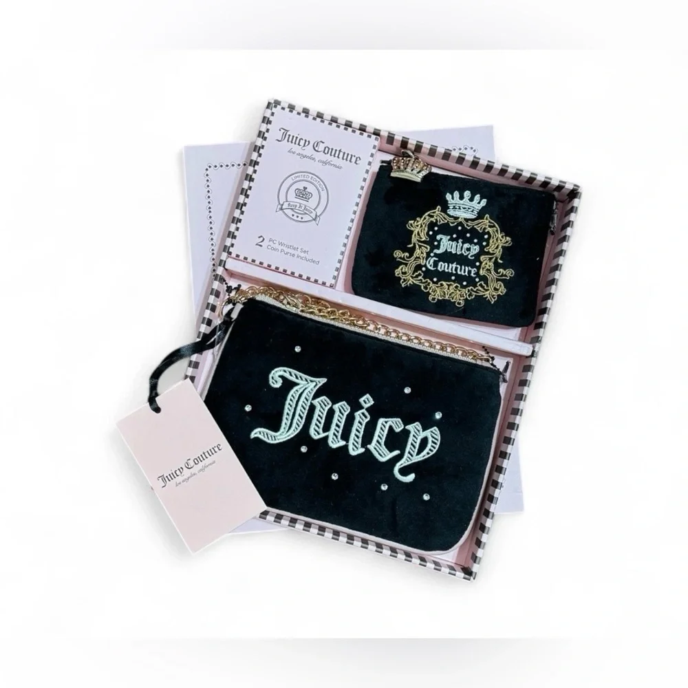 Juicy Couture Black and Gold Wristlet Duo Black Velvet, Limited Editin